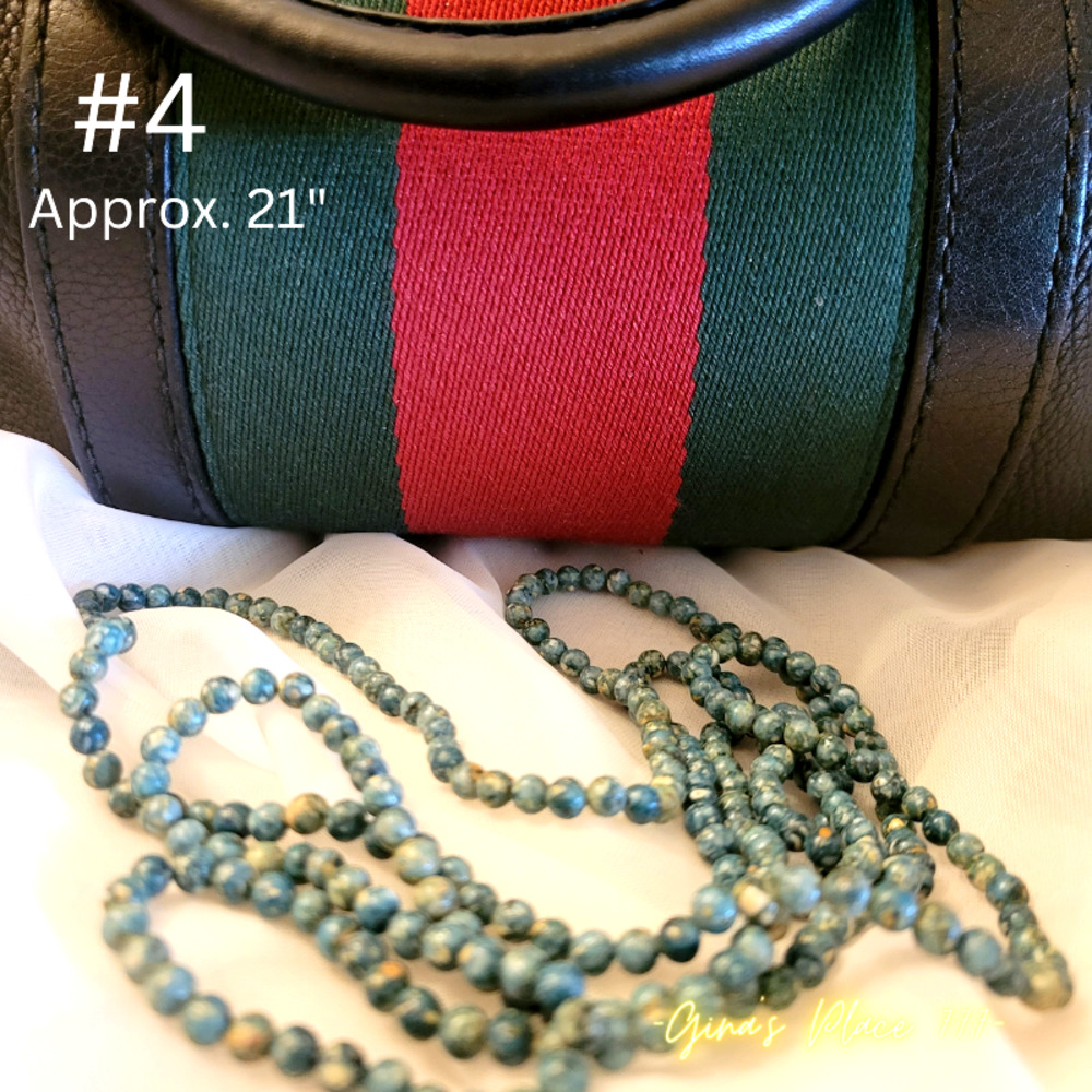 Long Length Double and Triple Layered Bead Necklace Earth Tone Olive Green